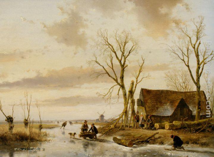 Andreas Schelfhout A Winter Landscape with Skaters on a Frozen River